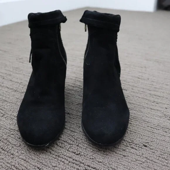 SAM EDELMAN Louie Black Suede Fringe Cowboy Bootie Size 7.5 - Picture 3 of 9